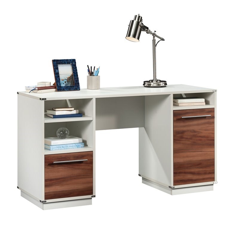 Sauder Vista Key Engineered Wood Executive Desk in Pearl Oak/Blaze ...