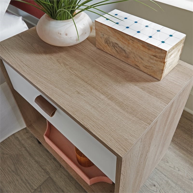 Sauder Anda Norr Engineered Wood Bedroom Nightstand in Sky Oak/White Accents