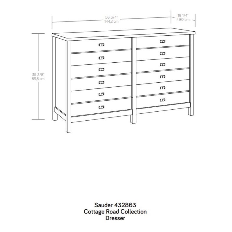 Sauder Cottage Road Engineered Wood 6-Drawer Dresser in Raven Oak/Lintel Oak