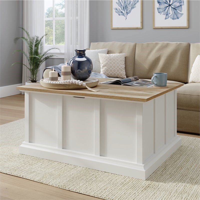 Sauder Cottage Road Engineered Wood Coffee Table in White/Lintel Oak Accents