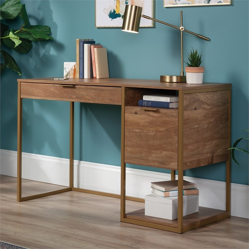 Sauder International Lux Mid-century Engineered Wood Desk in Brown