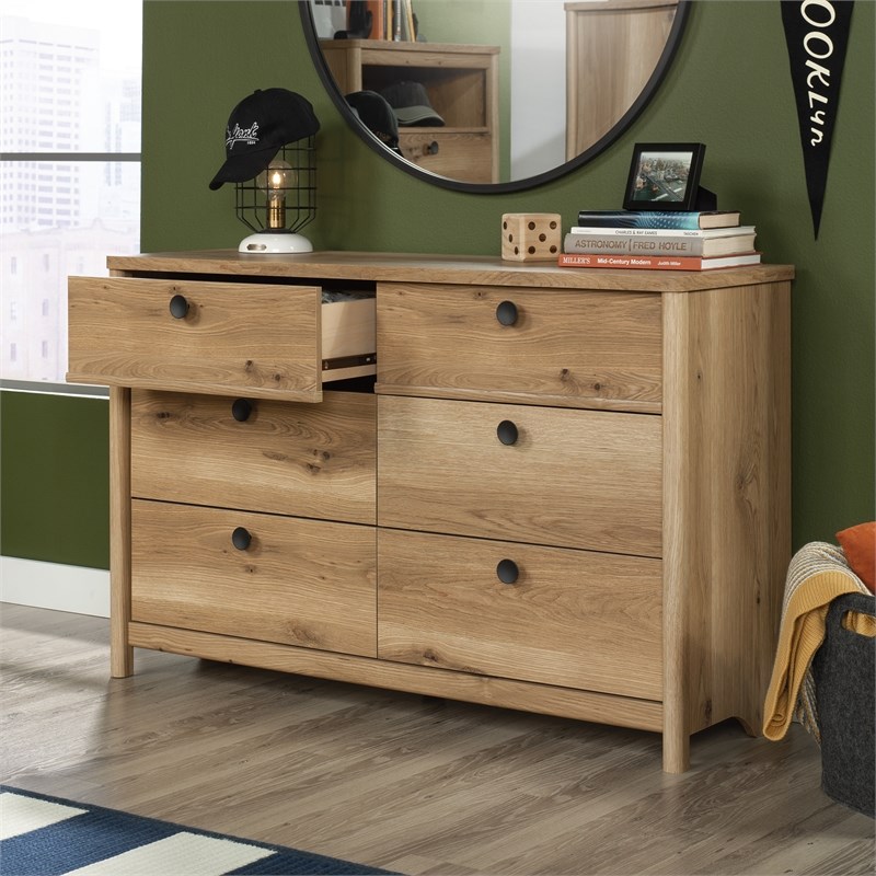 Sauder Dover Edge 6-Drawer Engineered Wood Dresser in Timber Oak Finish