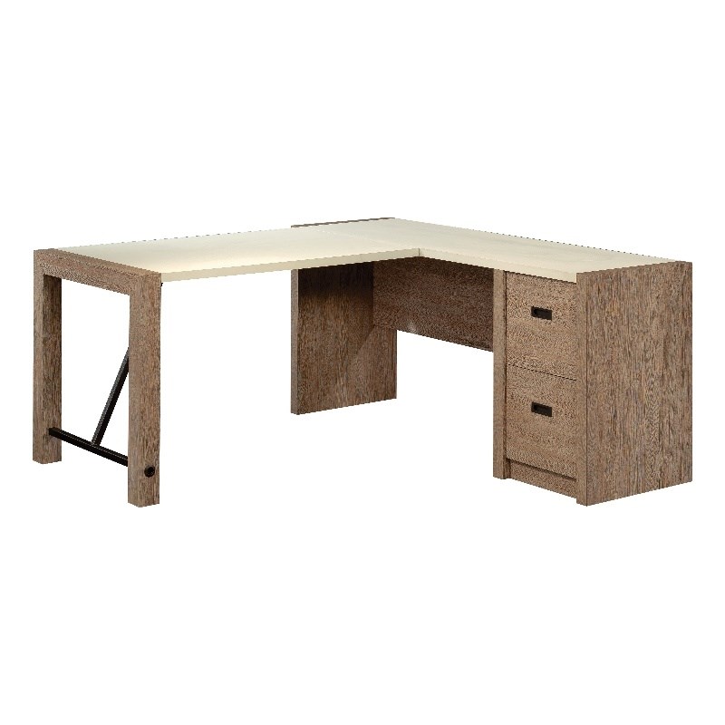 Sauder Dixon City Engineered Wood LDesk in Brushed Oak Finish Homesquare