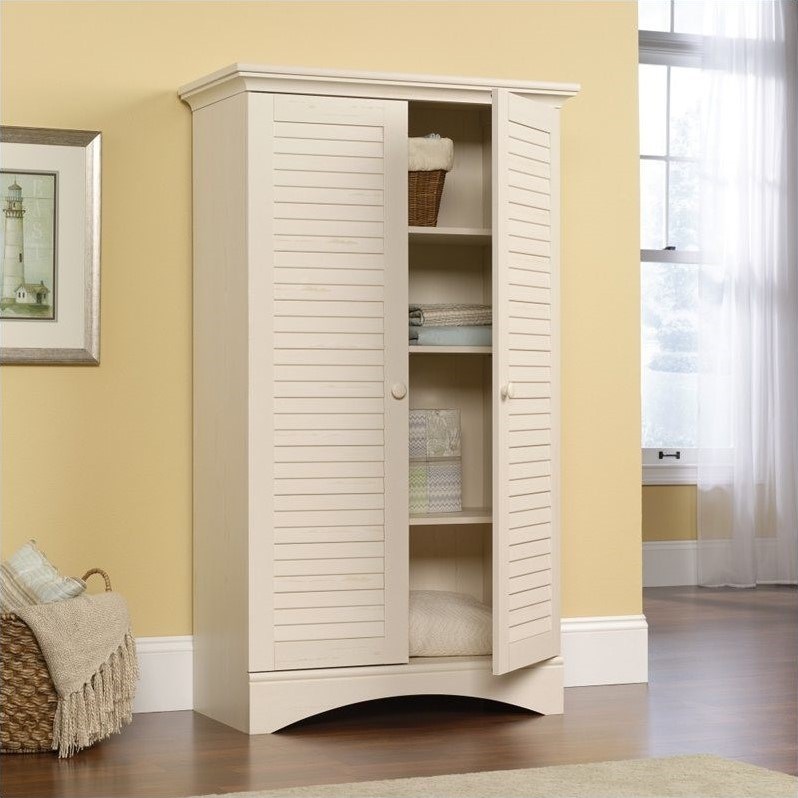 Sauder Harbor View Storage Cabinet in Antiqued White