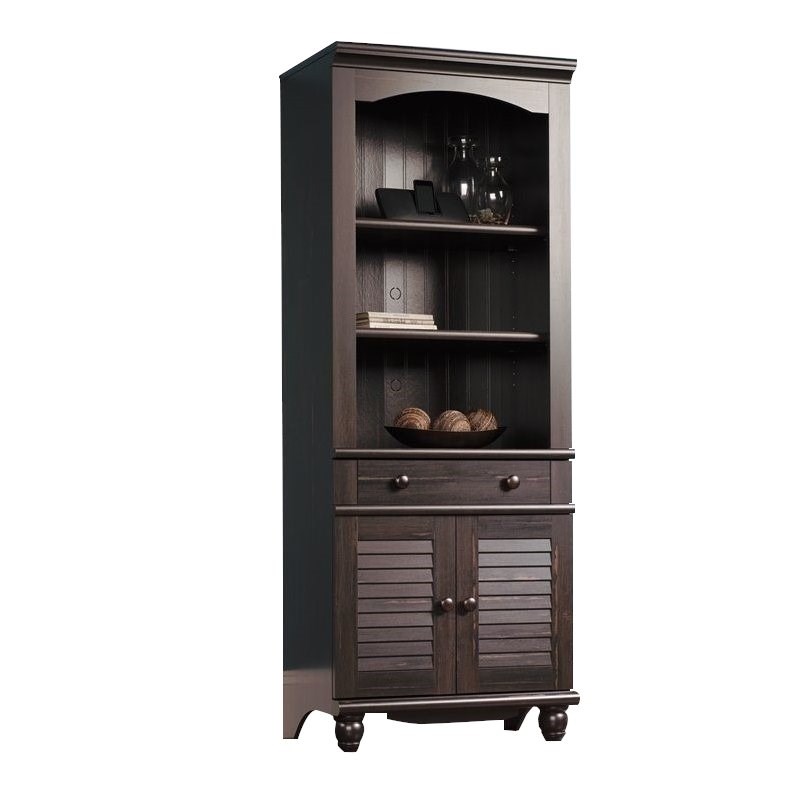 Sauder Harbor View Engineered Wood Bookcase With Doors in Antiqued Brown
