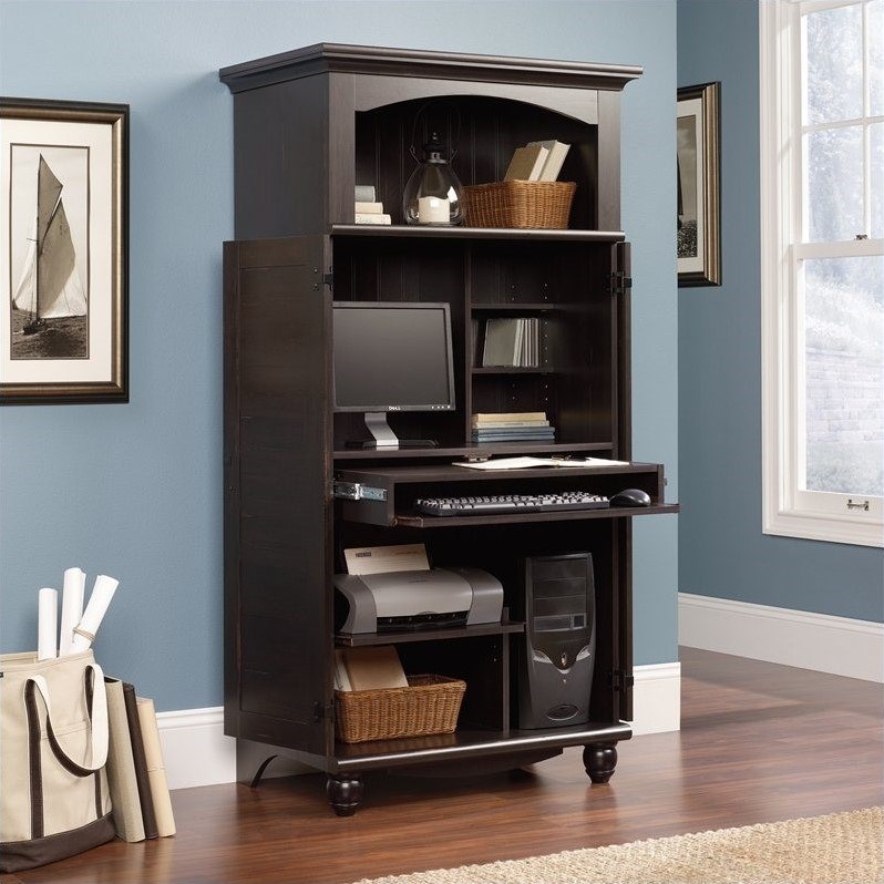 Sauder Harbor View Computer Armoire in Antiqued Paint | Homesquare