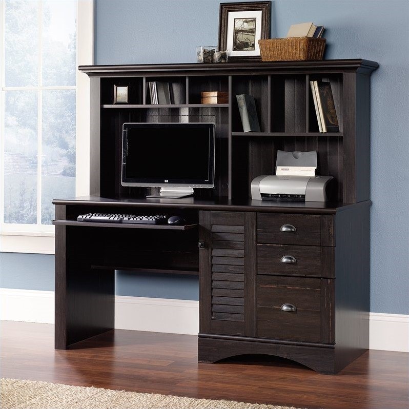 Sauder Harbor View Computer Desk With Hutch In Antiqued Paint | Homesquare