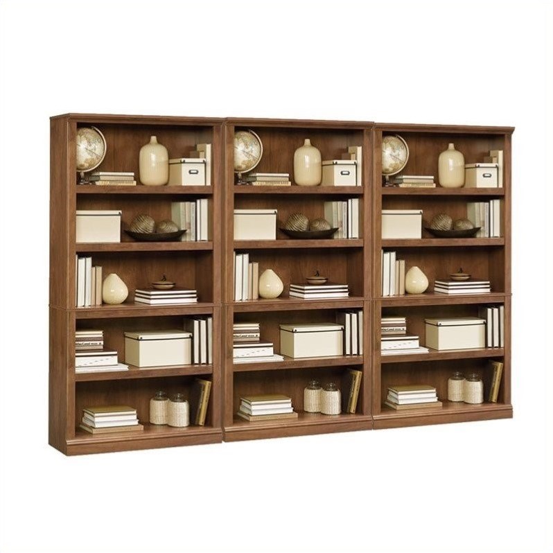 Sauder Select 5 Shelf Wall Bookcase in Oiled Oak