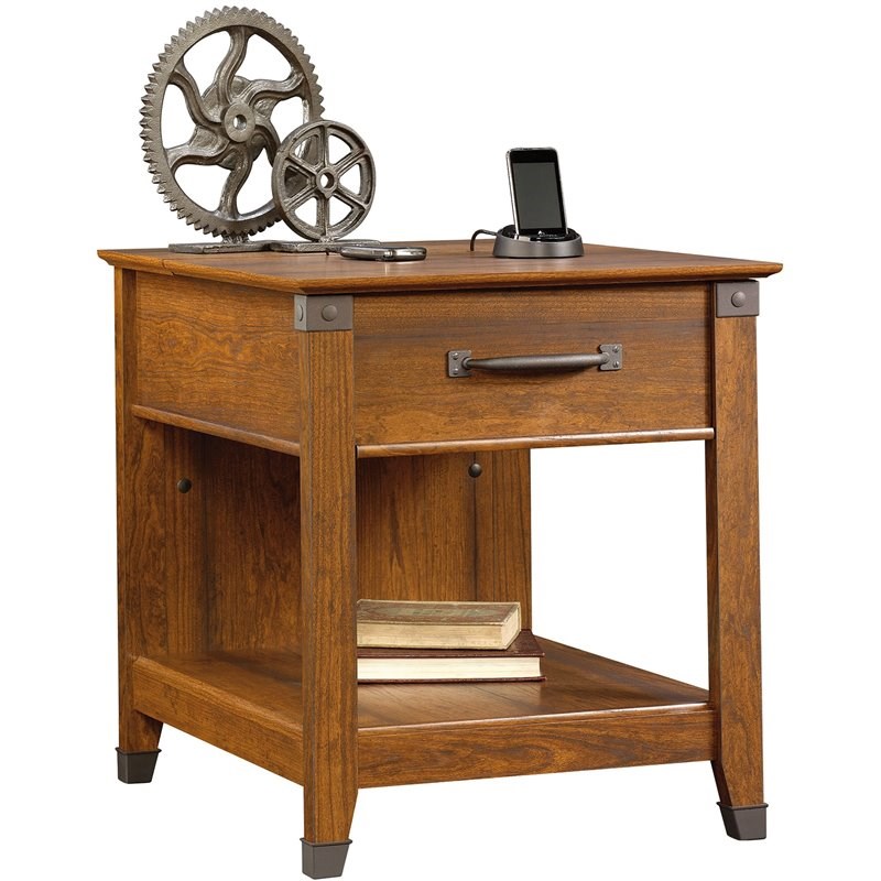 Sauder Carson Forge Smartcenter Wood End Table in Washington Cherry