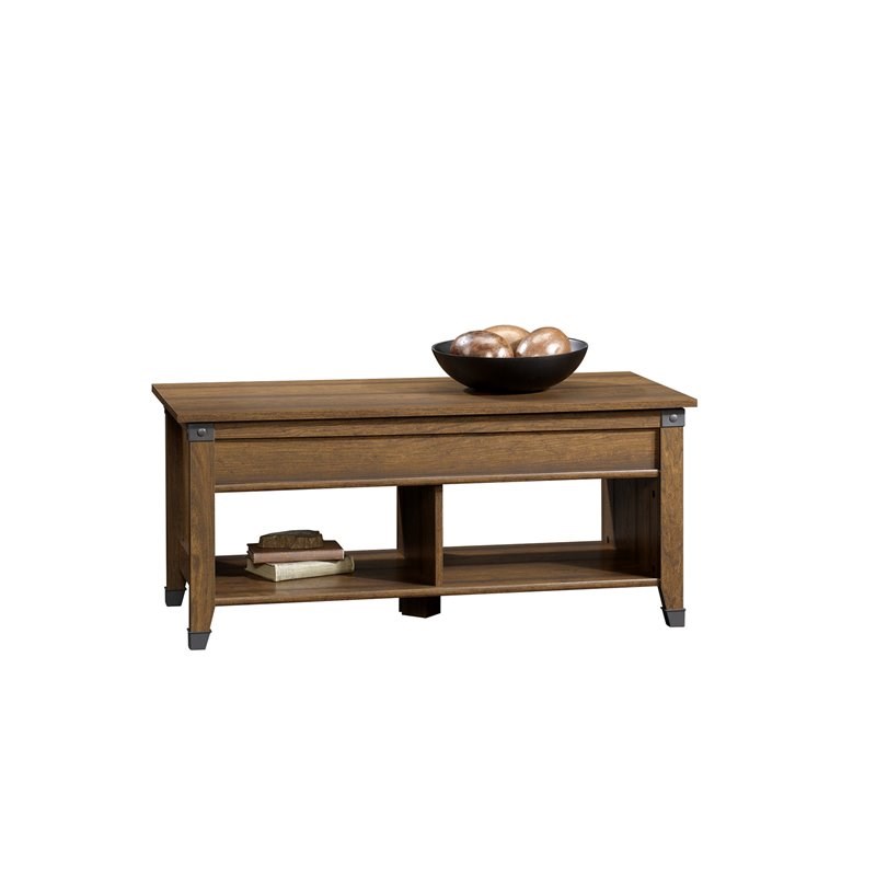 Sauder Carson Forge Lift-Top Wood and Metal Coffee Table in Washington Cherry