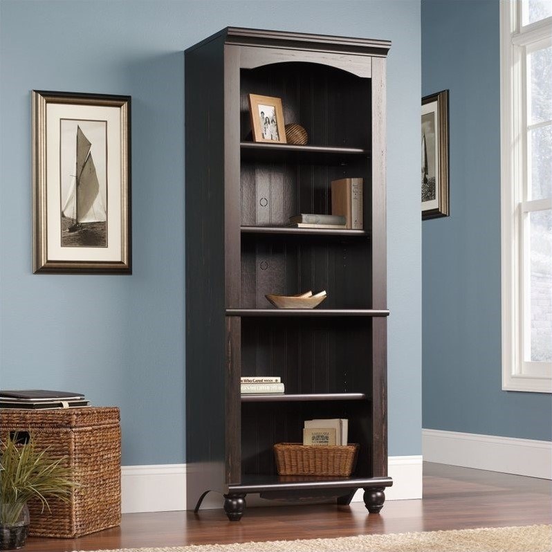 sauder harbor view library 5 shelf bookcase in antiqued ...