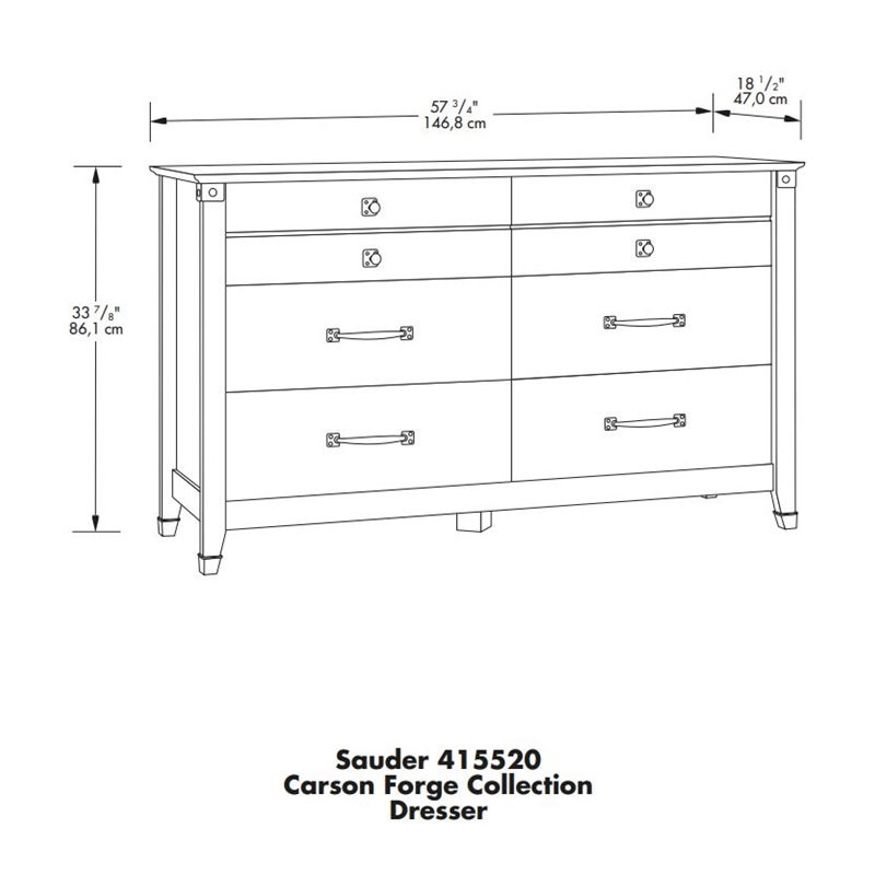 Sauder Carson Forge Engineered Wood 6-Drawer Double Dresser in Washington Cherry