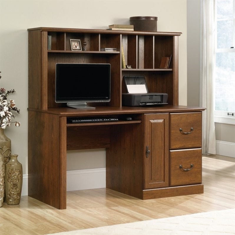 Sauder Orchard Hills Wood Computer Desk With Hutch In Milled Cherry Homesquare Sauder Orchard Hills Wood Computer Desk, Sauder Office Desk With Hutch