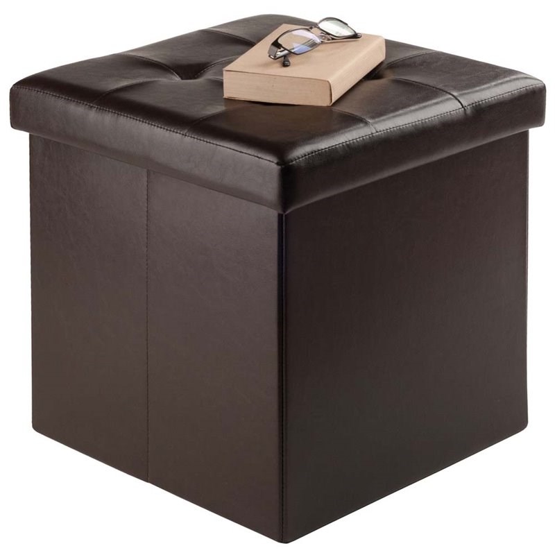 winsome ashford faux leather storage cube ottoman in espresso 92415