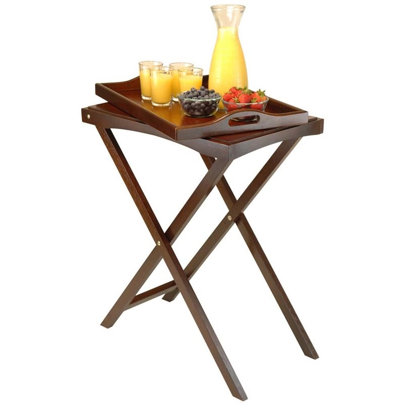 Winsome Devon Folding Butler Table with Serving Tray in Antique Walnut