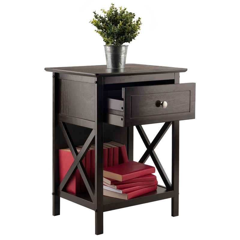 Winsome Xylia 1 Drawer Transitional Solid Wood Storage End Table in Coffee