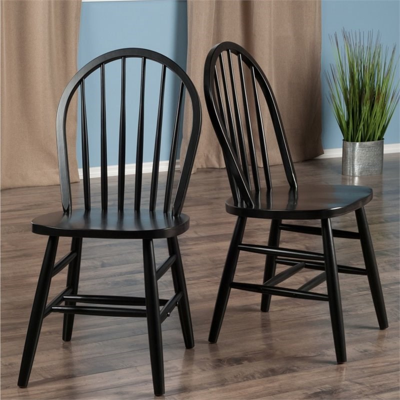 winsome windsor solid wood spindle back dining side chair in black (set