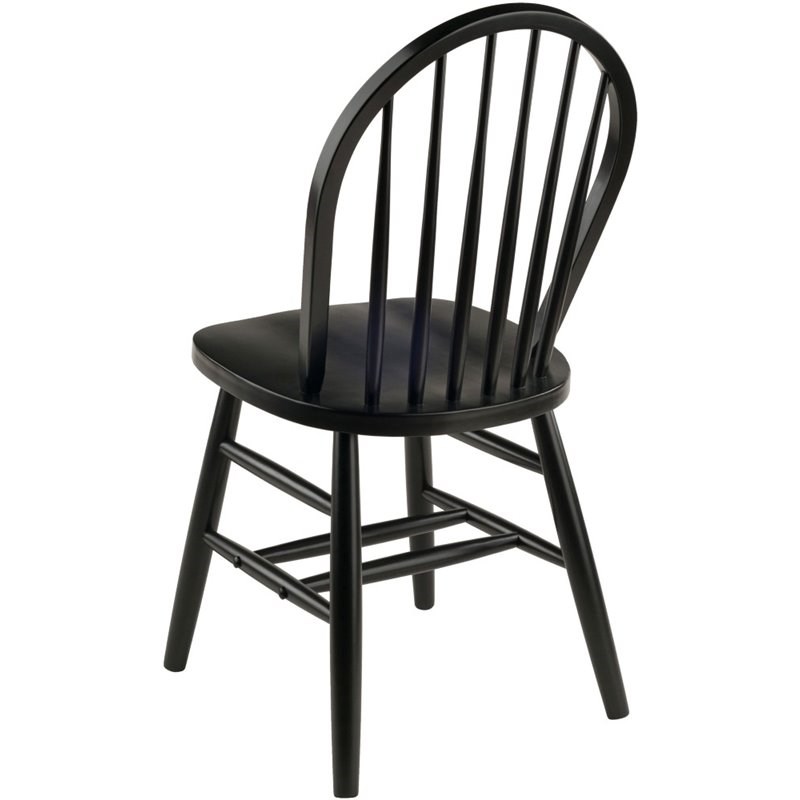 winsome windsor solid wood spindle back dining side chair in black (set of 2) - 29836