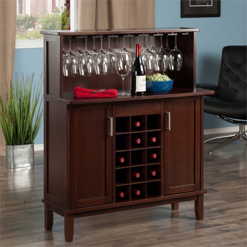 winsome beynac transitional solid wood home wine bar in cappuccino - 40339