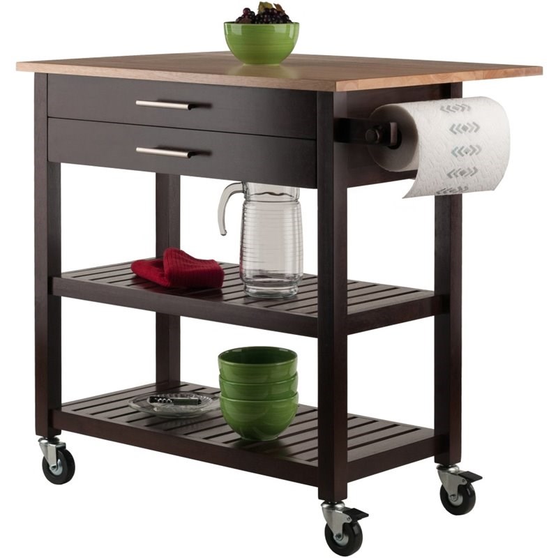Winsome Langdon Transitional Solid Wood Kitchen Cart in Cappuccino