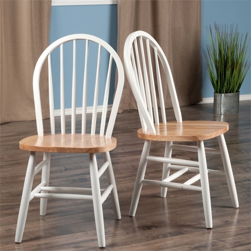 winsome windsor solid wood dining side chair in natural and white (set