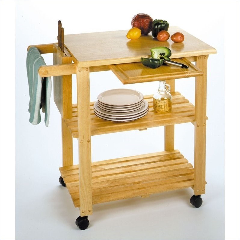 winsome utility butcher block kitchen cart in natural finish 89933