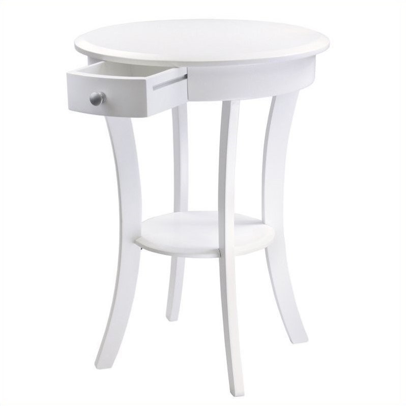 Winsome Wood Sasha Round Accent Table With Drawer Curved Legs In White 10727