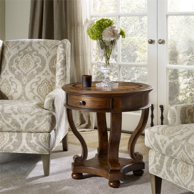 Hooker Furniture Archivist Round End Table in Pecan | Homesquare