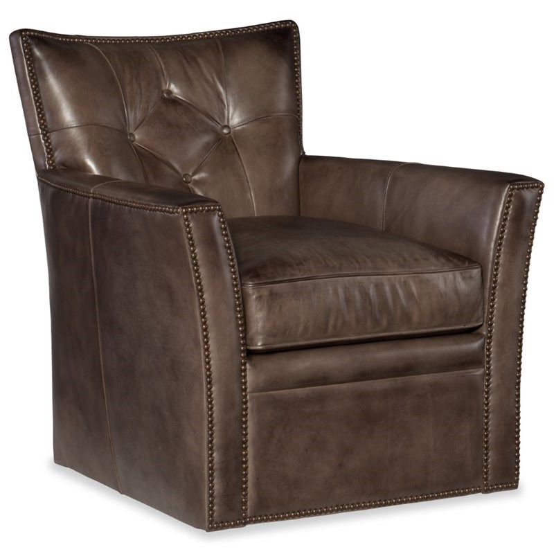 Hooker Furniture Conner Leather Swivel Club Chair in Checkmate Trade ...