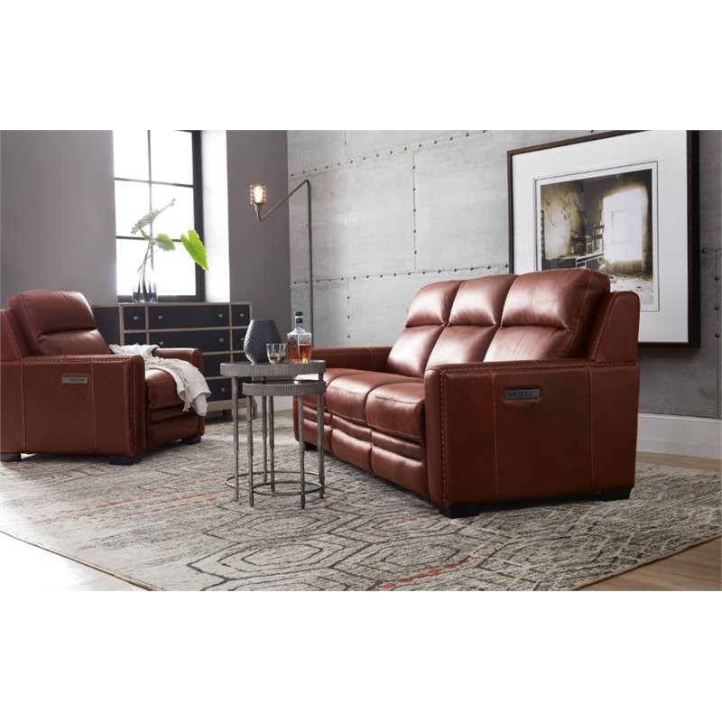 Furniture Aviator Leather Power, Clyde Dark Brown Leather Power Reclining Sofa