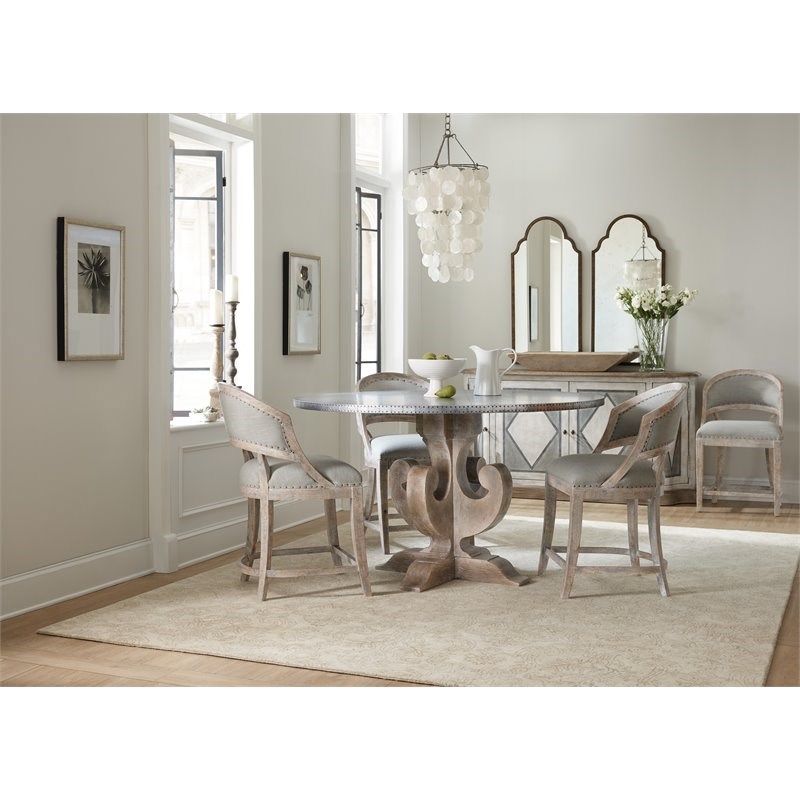 Boheme Ascension 60 Inch Zinc Round, Round Dining Table With Barrel Chairs