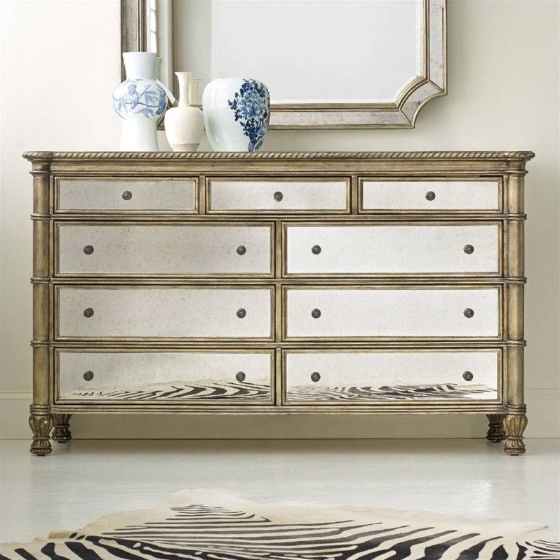 Hooker Furniture Melange 9Drawer Montage Mirrored Dresser in Champagne Homesquare