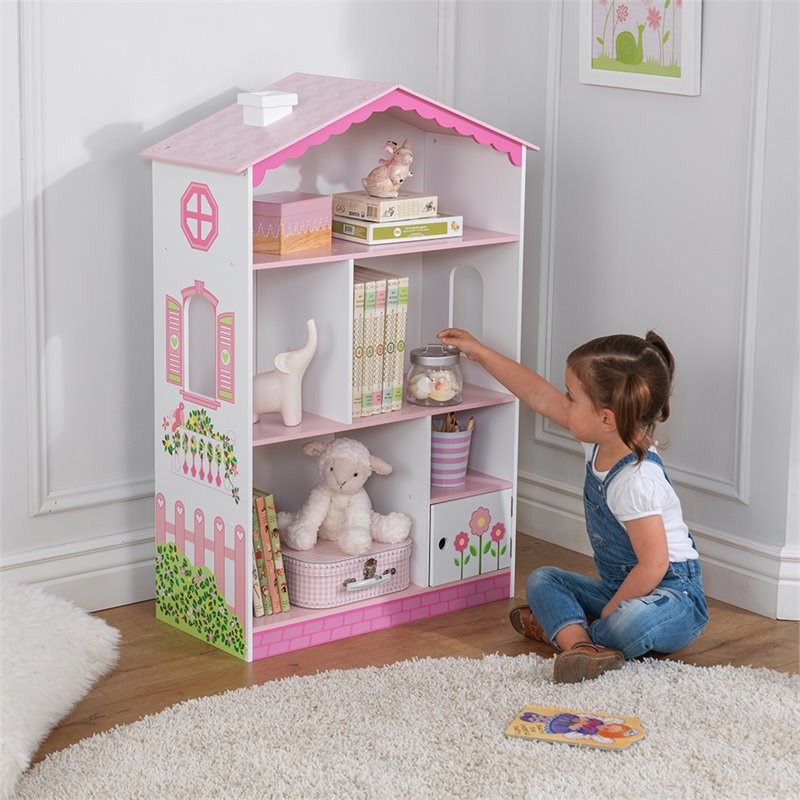 KidKraft Dollhouse Bookcase in Pink and White Homesquare