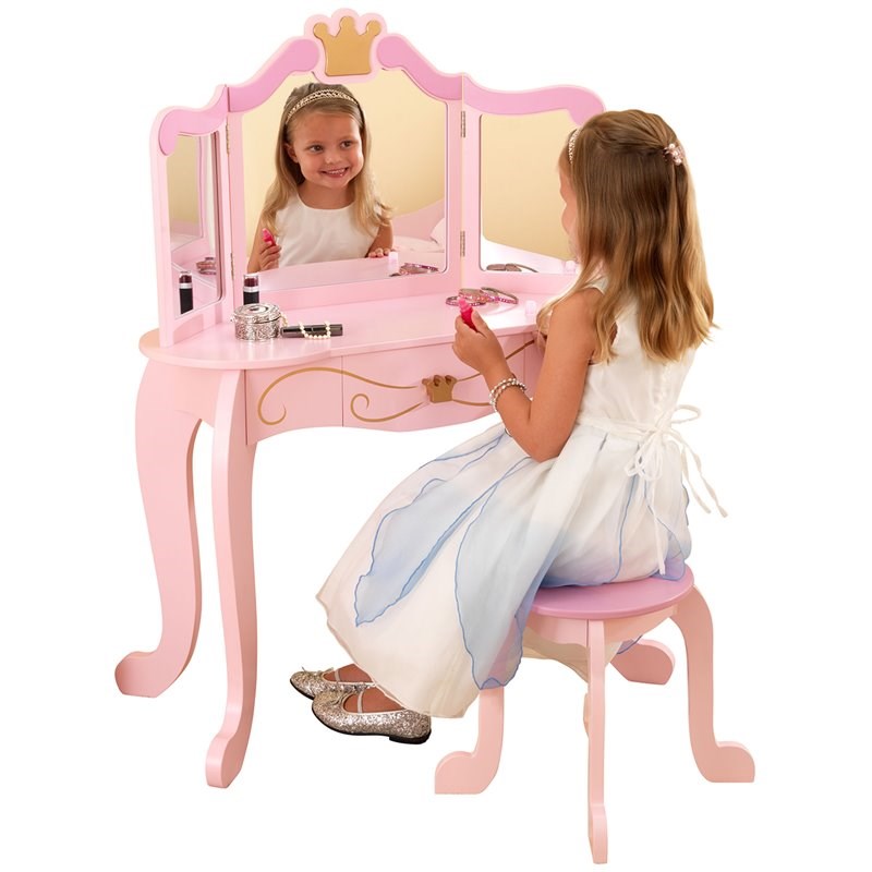 KidKraft Princess 2 Piece Kids Vanity Set in Pink Homesquare