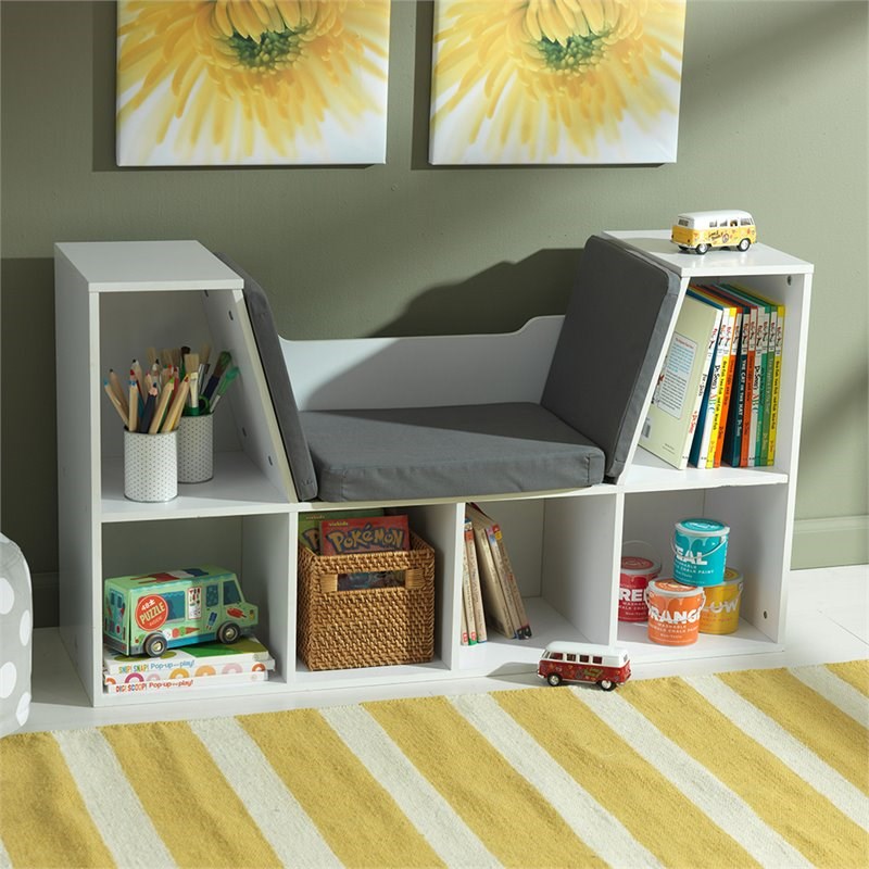 KidKraft 6 Cubby Bookcase with Reading Nook in White Homesquare