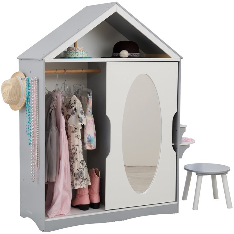 Kidkraft 2 Piece Dress Up Wooden Armoire and Vanity in White and Gray