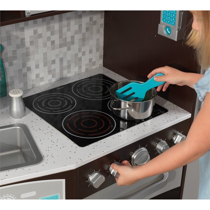 Kidkraft Large Wooden Plastic Play Kitchen with Lights and Sounds in Espresso Homesquare