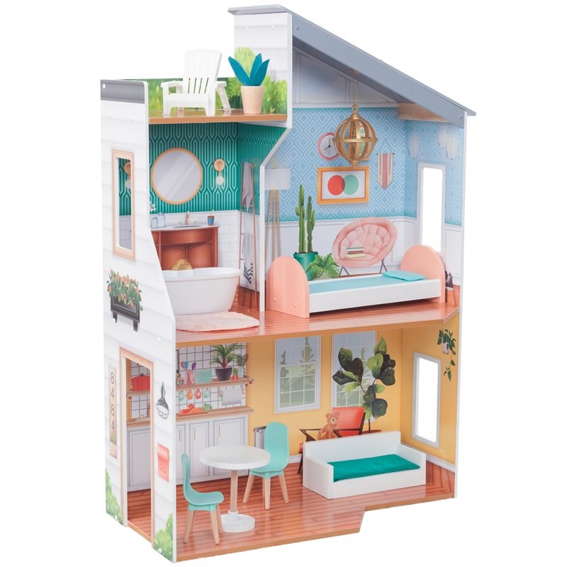 Kidkraft Emily 10 Piece Wooden Plastic Glam Dollhouse