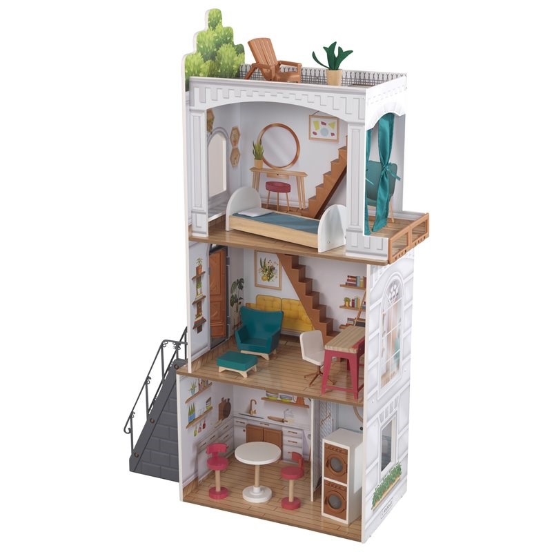 Kidkraft Rowan 13 Piece Wooden Plastic Townhome Dollhouse