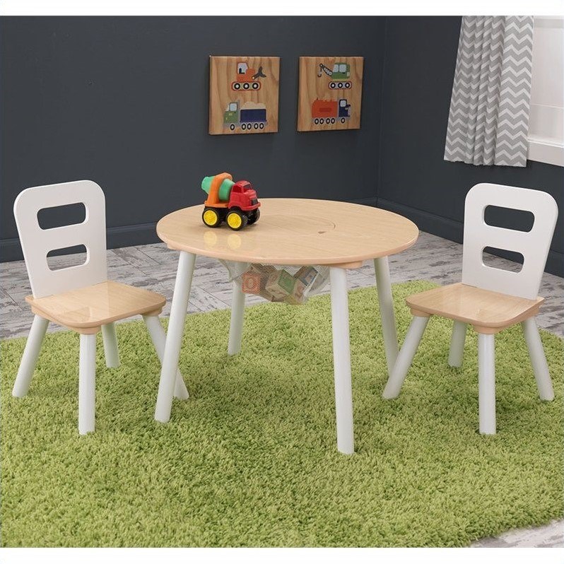 KidKraft Round Table and Chair Set in White and Natural