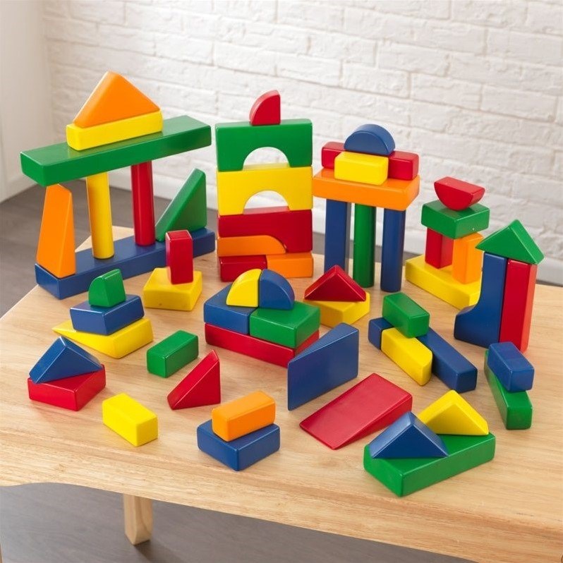 KidKraft 60 Piece Wooden Block Set in Primary Colors Homesquare