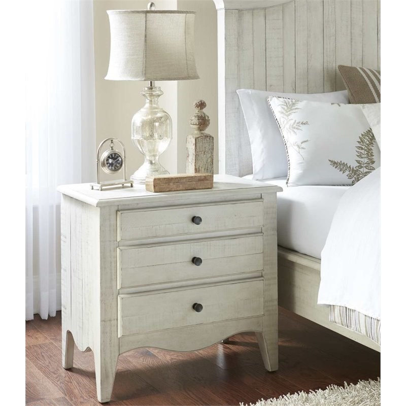 Modus Ella 3 Drawer Solid Wood Nightstand in Weathered White Wash | Homesquare