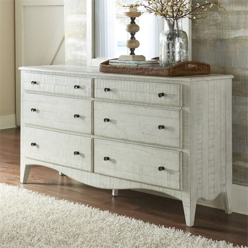 Modus Ella 6 Drawer Solid Wood Dresser in Weathered White Wash Homesquare