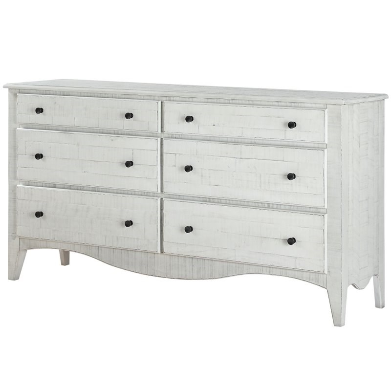 Modus Ella 6 Drawer Solid Wood Dresser in Weathered White Wash Homesquare