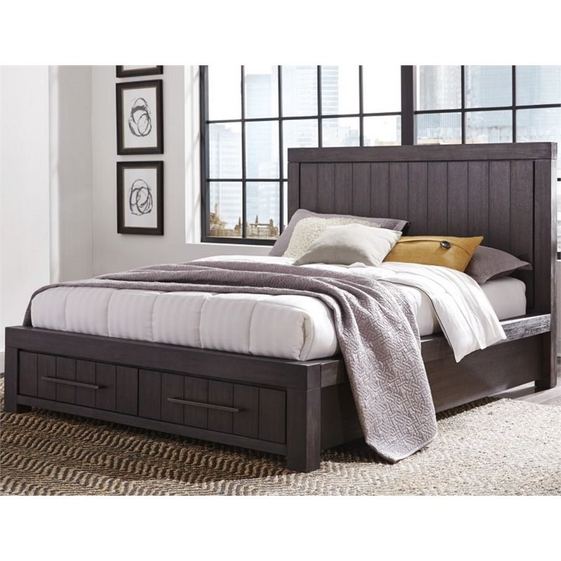 Modus Heath King Storage Panel Bed in Distressed Basalt Gray | Homesquare