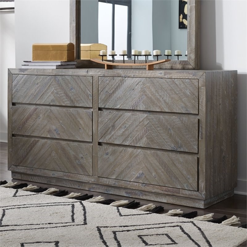 Modus Herringbone 6 Drawer Solid Wood Dresser in Rustic Latte Homesquare