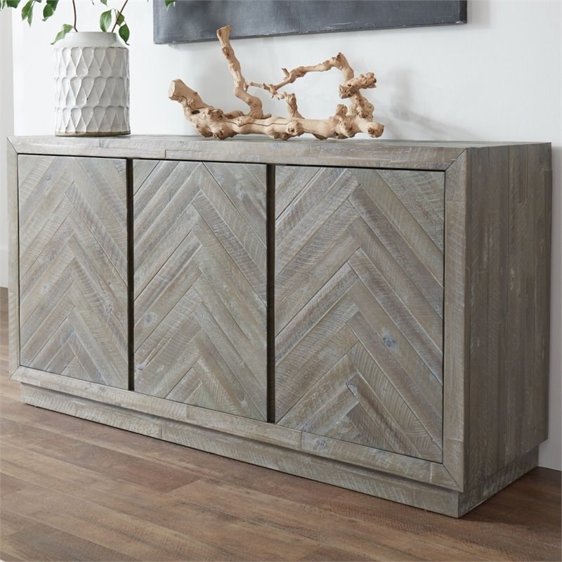 Modus Herringbone 3 Door Solid Wood Sideboard in Rustic Latte Homesquare