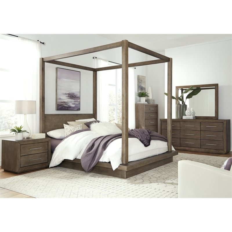 Modus Melbourne California King Canopy Bed in Rustic Dark Pine Homesquare