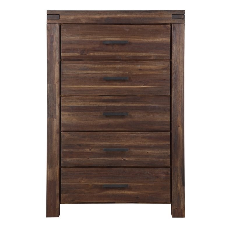 Modus Furniture Meadow 5 Drawer Solid Wood Chest in Brick Brown