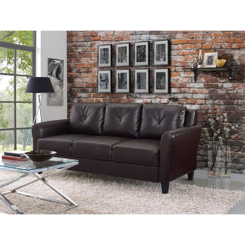 Lifestyle Solutions Norwalk Sofa in Java Brown Faux Leather Homesquare